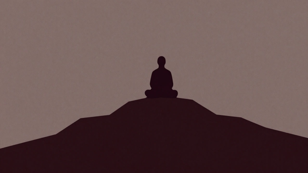 Silhouette of an ascetic atop a mountain fasting and staring into the void