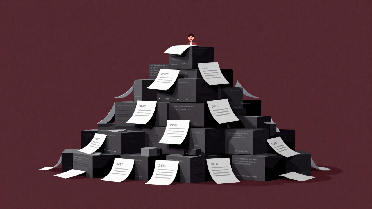 Illustration of a developer screaming under a mountain of code debt