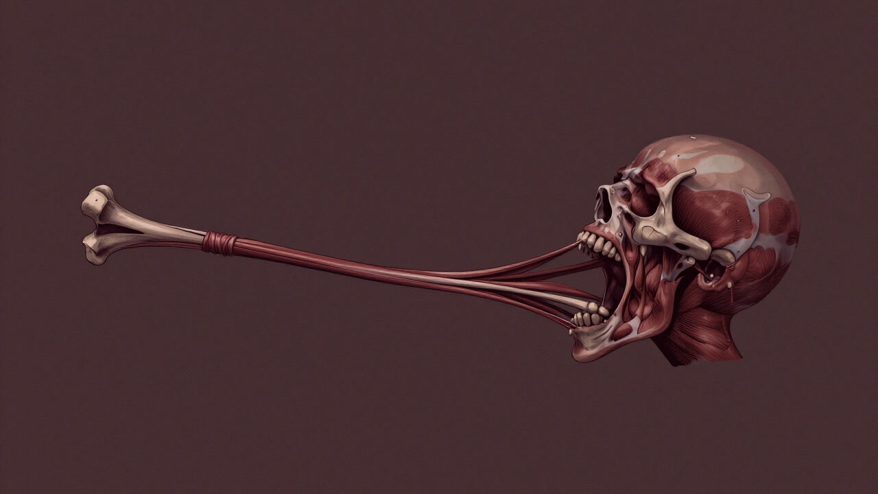 Illustration of a tendon stretched between bone and muscle, taut as if screaming