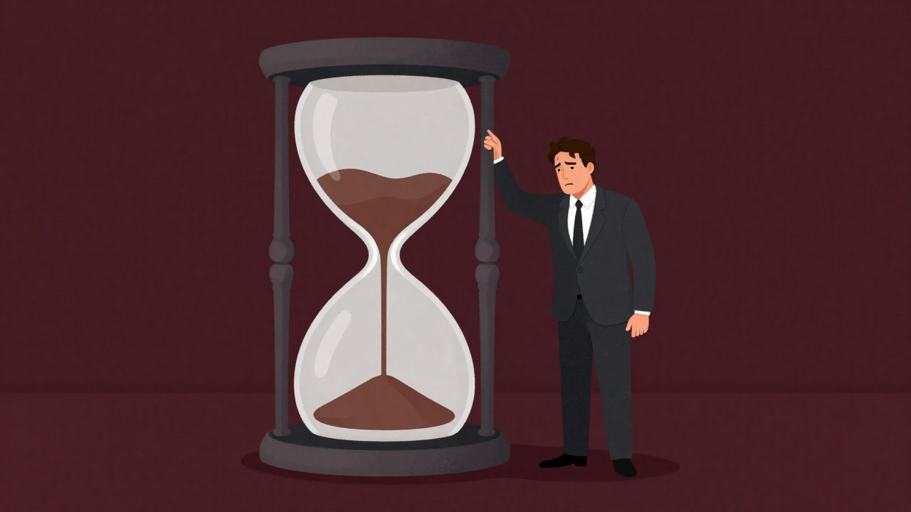 砂時計の横で政治家が焦る様子を象徴するイラスト