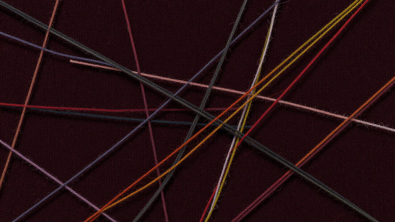 Close-up of colorful threads entangled, awaiting an epic battle with a vacuum cleaner in a piece of textile art.
