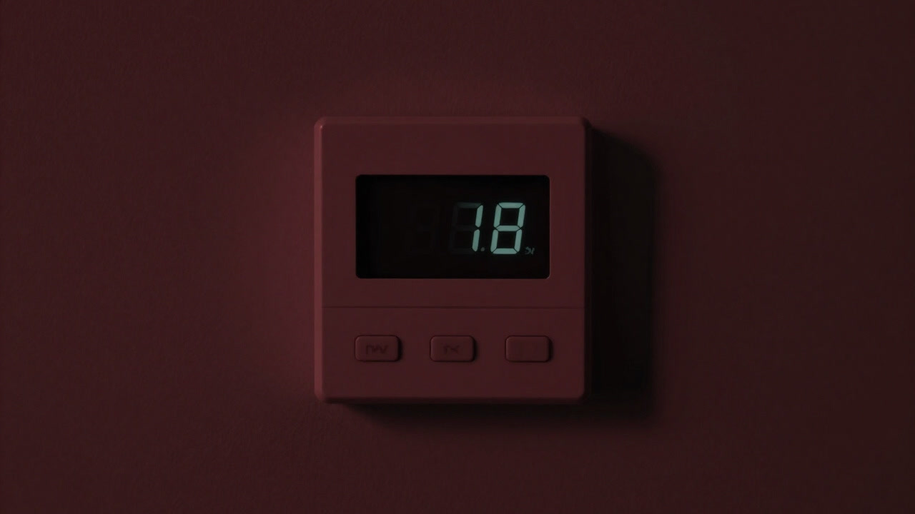 Photo of a black box perched in a room, its faint blinking lights controlling the temperature