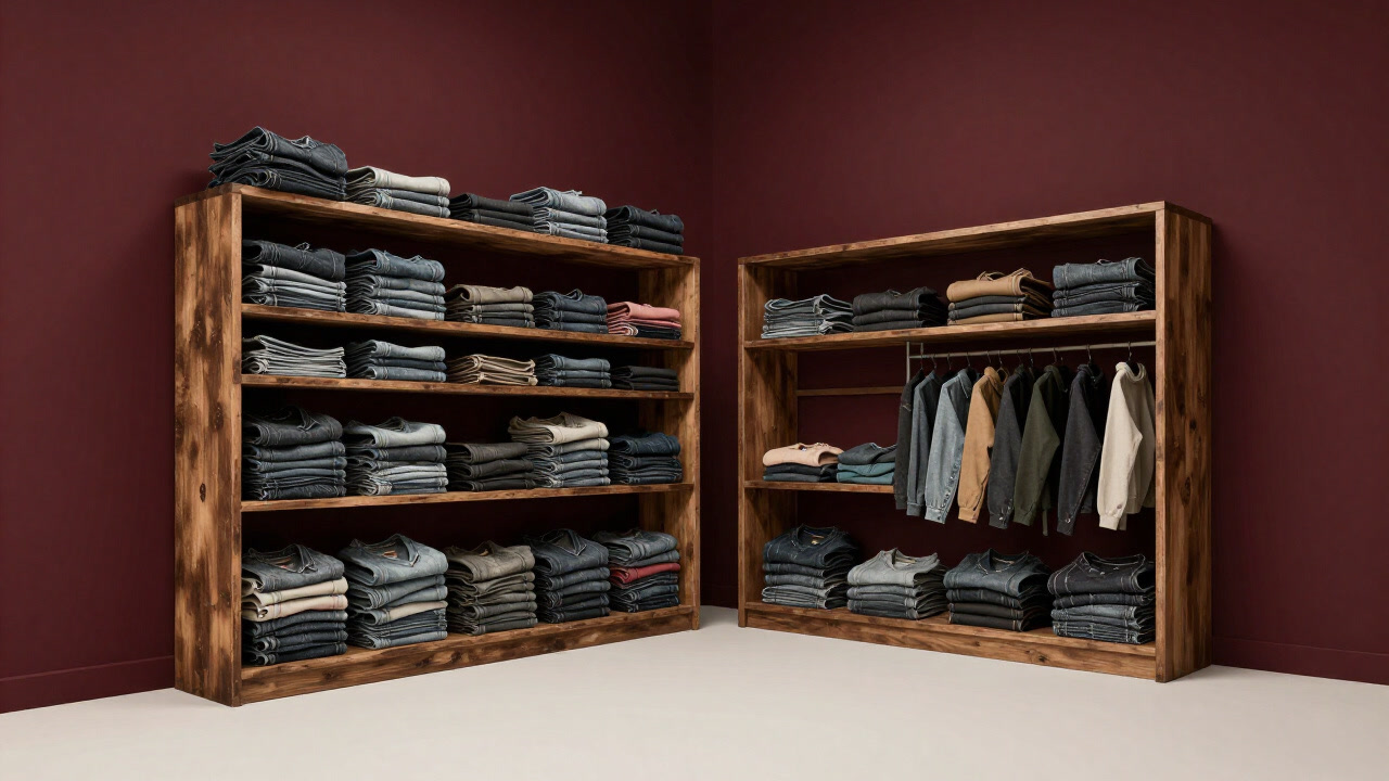 色褪せたジーンズが山積みになり、くたびれた棚に無造作に置かれた古着屋の店内