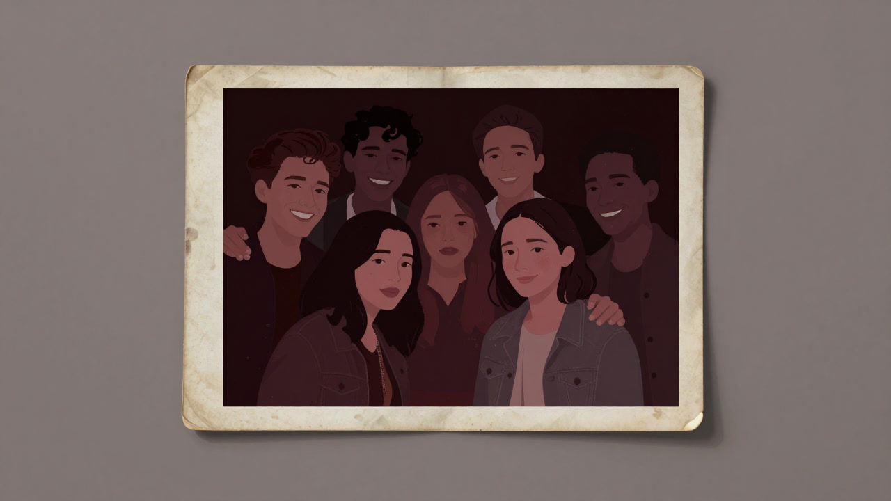 古びたアルバムのページに貼られた色あせた写真が、見る者の胸を痛めつける様子