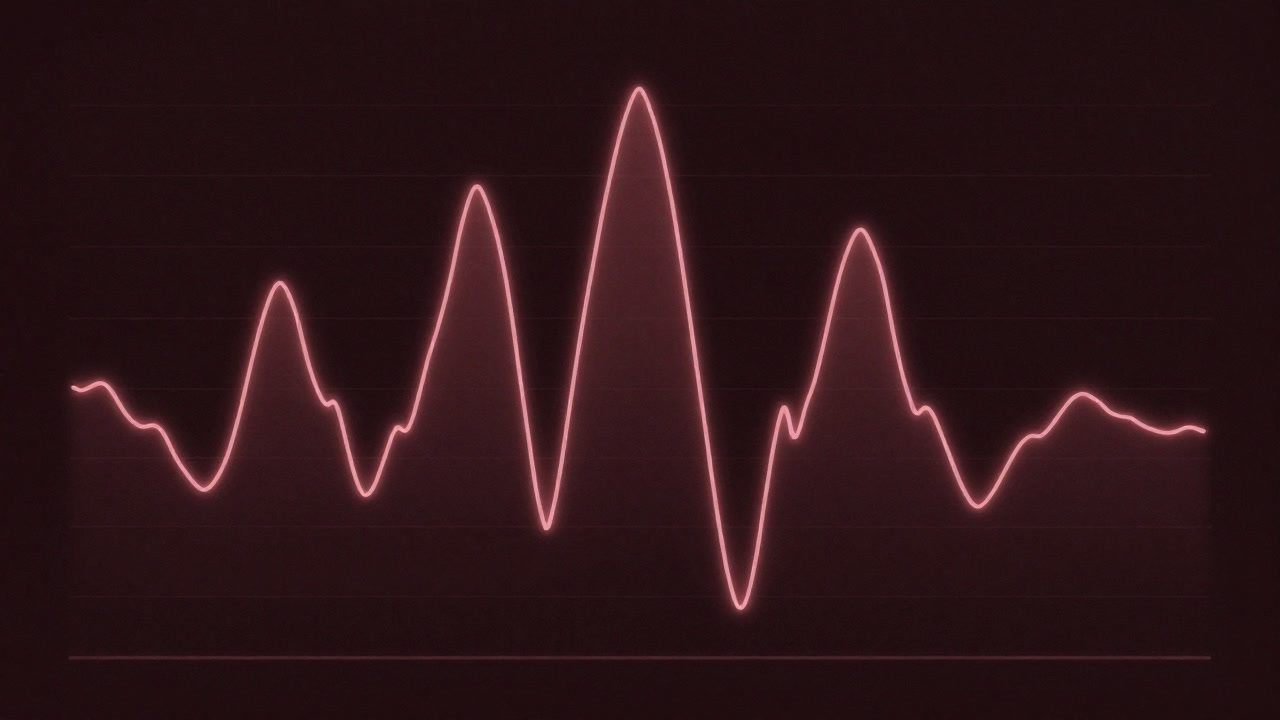 横軸と縦軸に数値が並び、折れ線グラフが虚しく揺れるスクリーンの画像