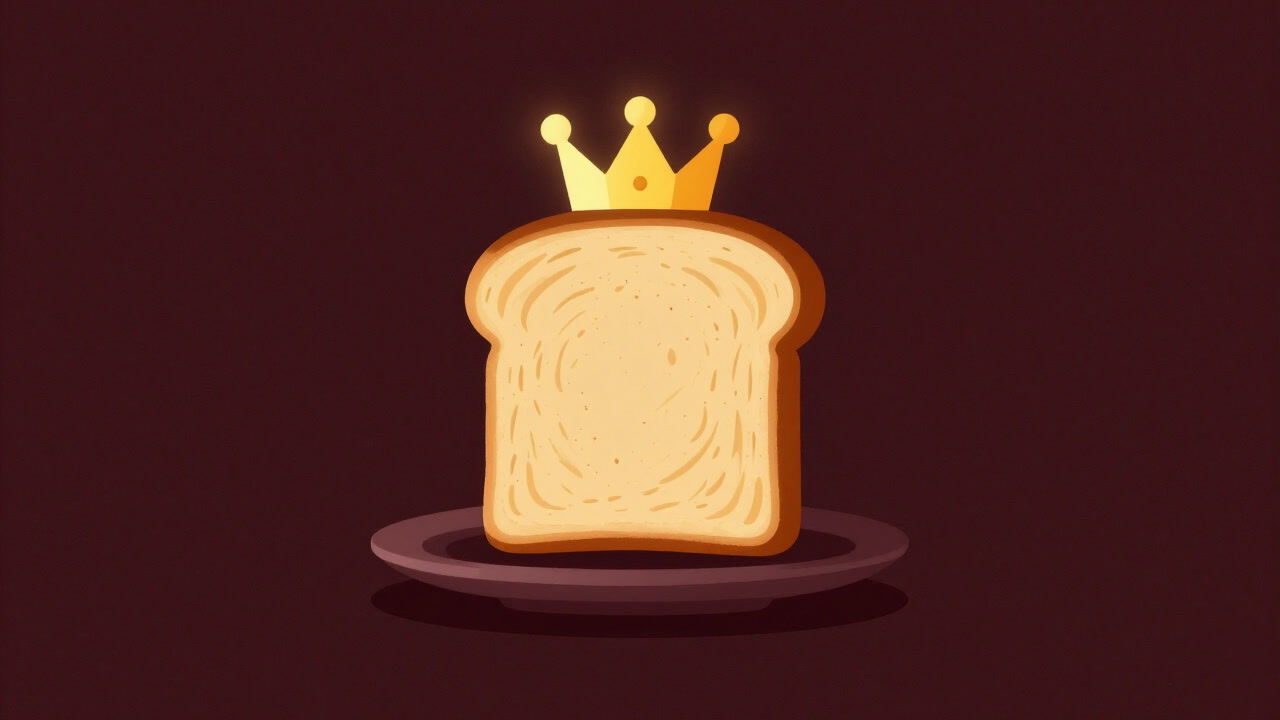 Image of a single slice of golden-brown toast emanating silent pressure