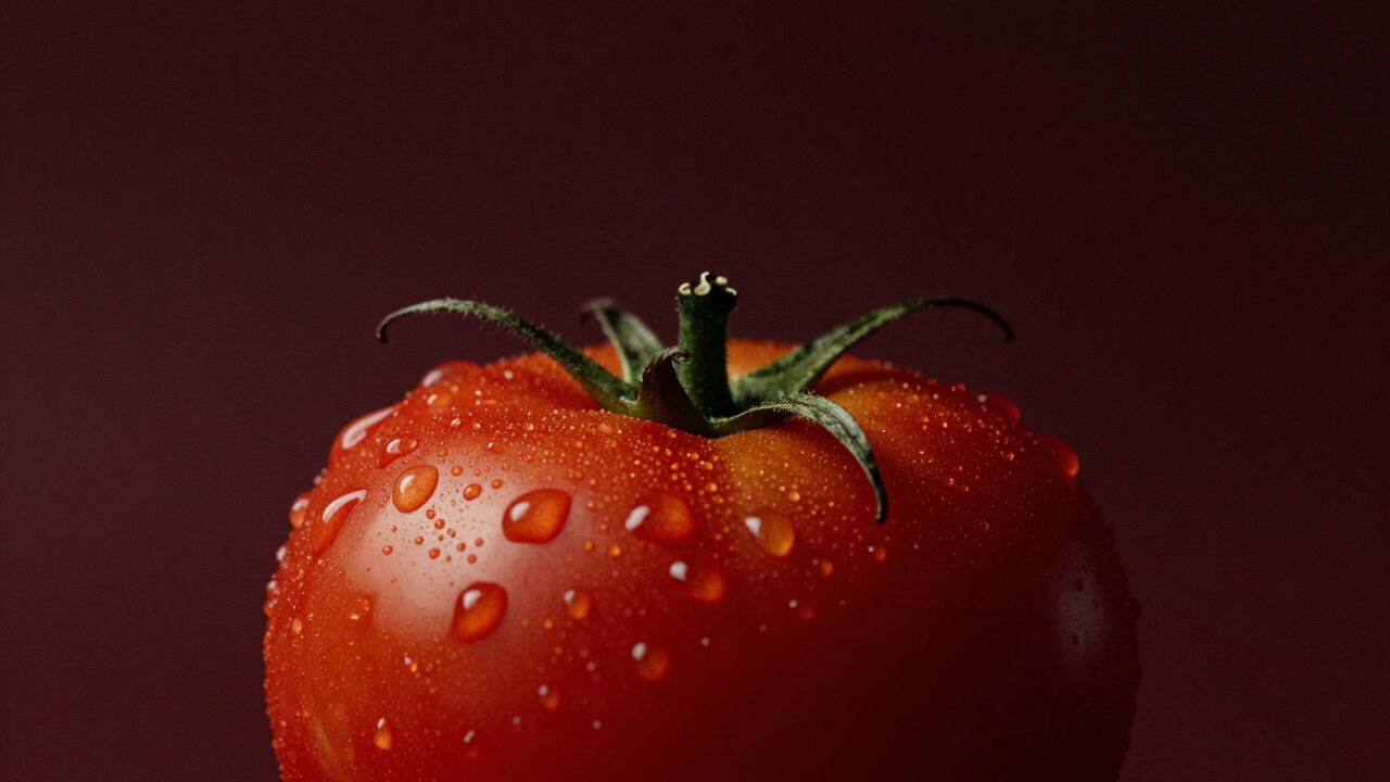 真っ赤な実を誇らしげに見せつけるトマトのクローズアップ