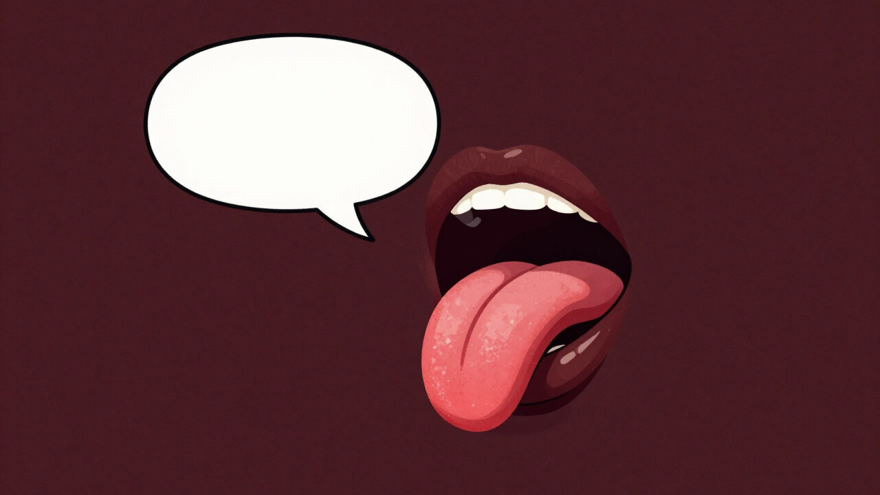 舌が口から飛び出し、自らの意志を語るイラスト