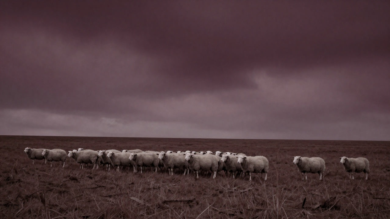 羊がつかれ果てて草原を丸裸にした共有地の風景