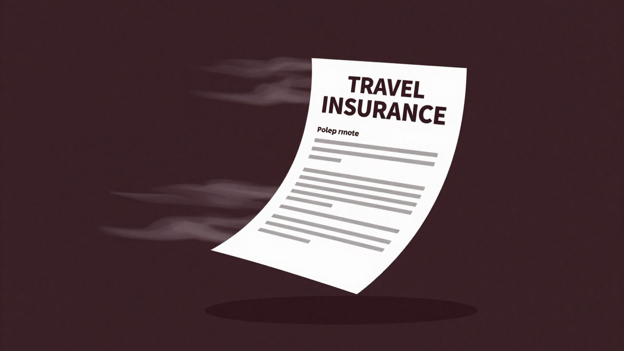 手に持った保険証券が風で煽られ、まるで逃げ出そうとするように見えるイラスト