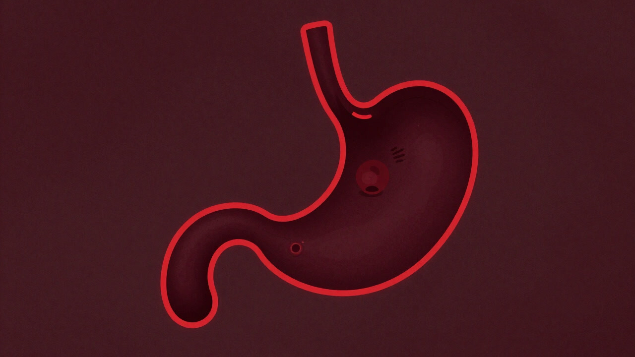 An image of an ulcer emerging on skin or stomach lining with a red outline, confusing doctor and patient alike