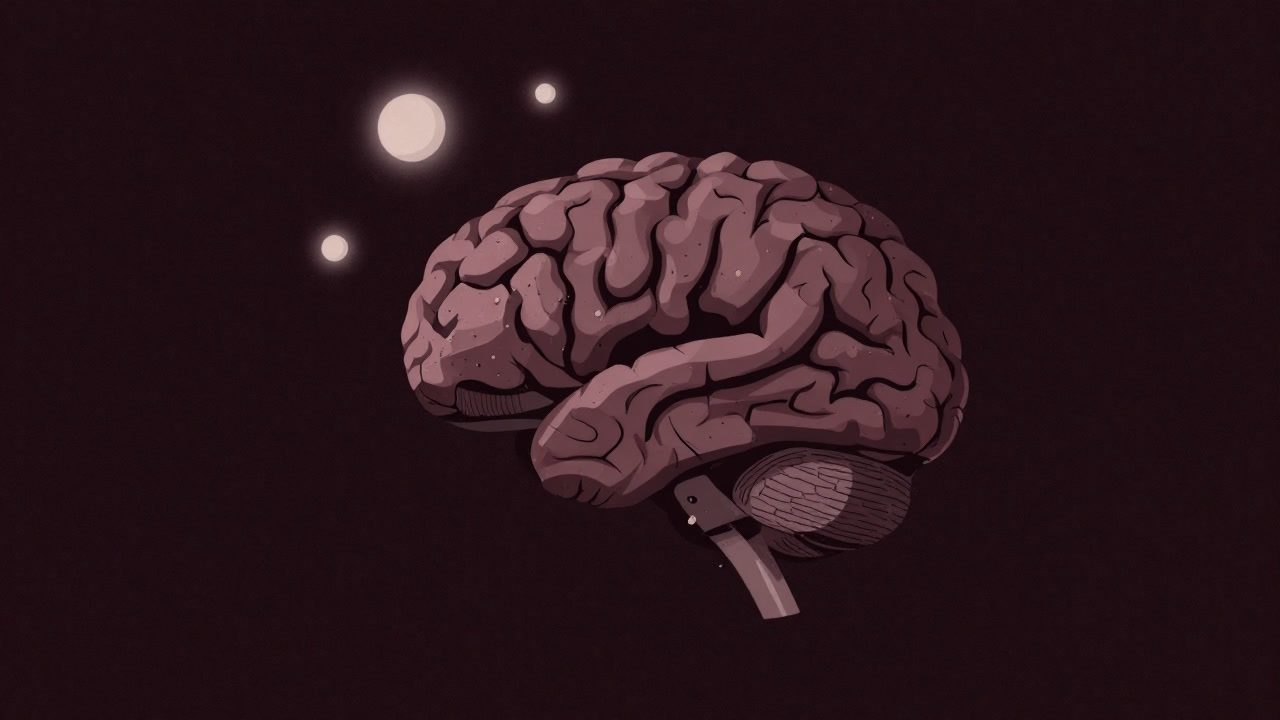 脳の影に隠れ、暗闇を漂う記憶の欠片のイラスト
