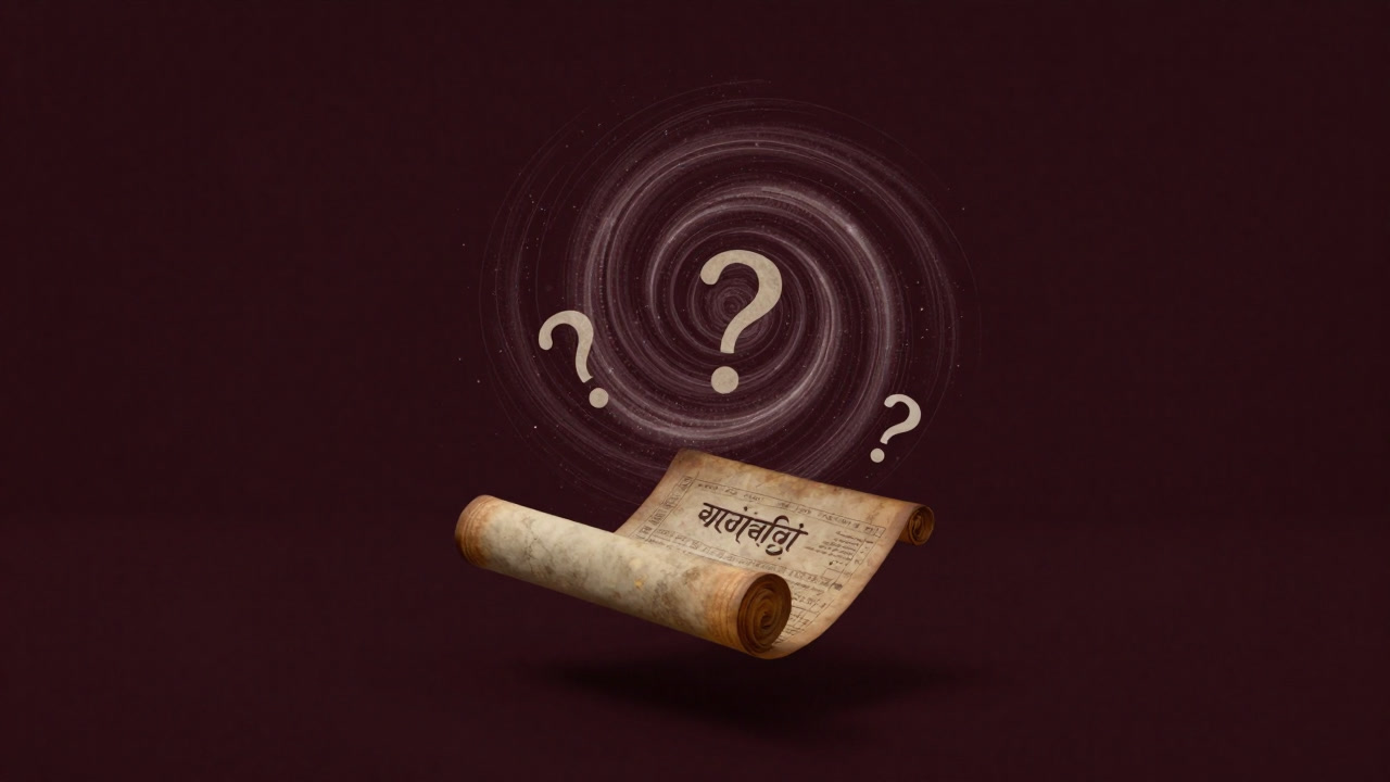 巻物と宇宙の螺旋が融合し、読者を見つめる古代の書物のイメージ