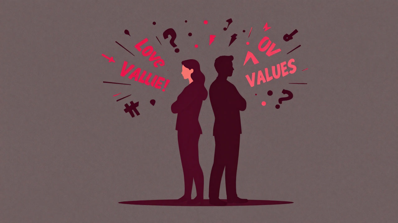 Illustration of two people standing back to back with words exploding around them.