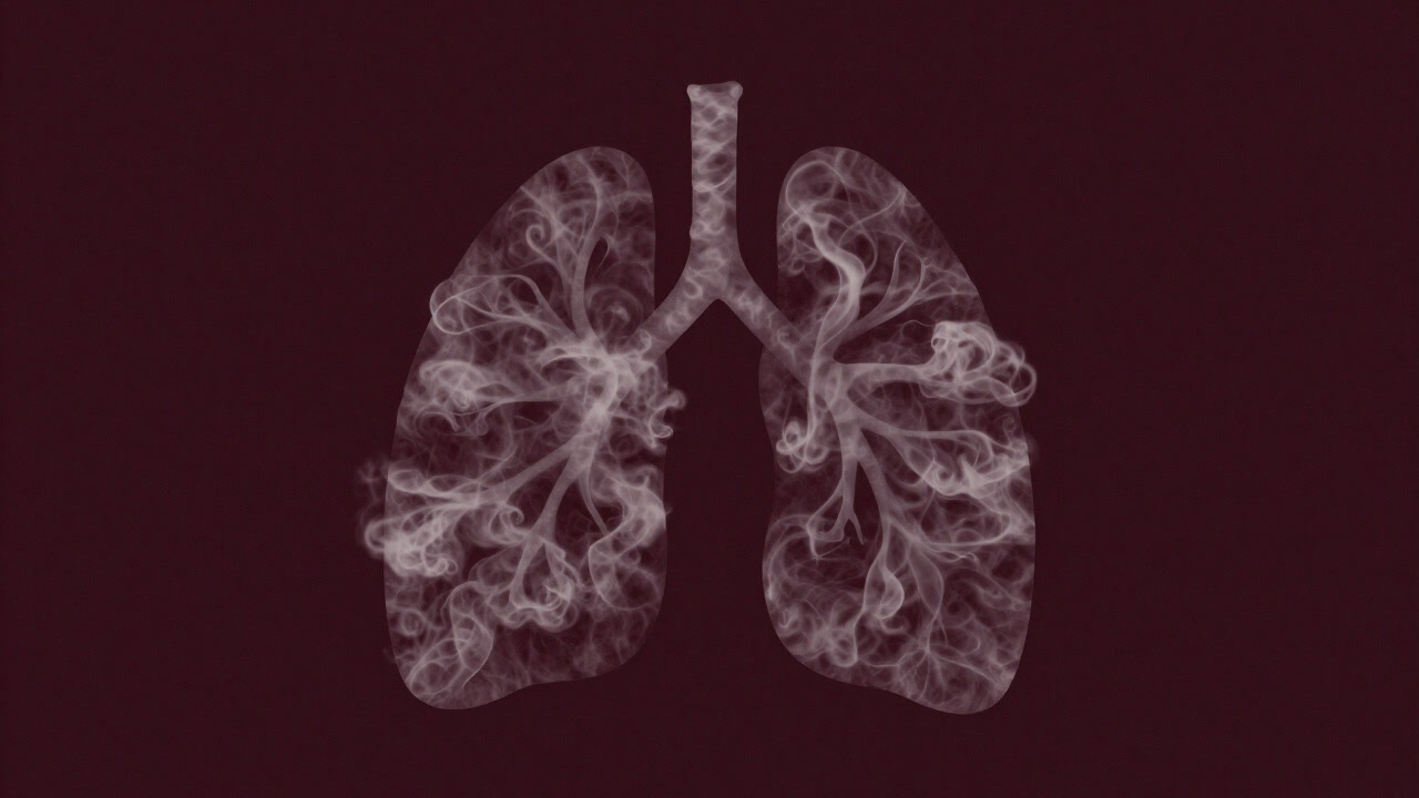 Conceptual image of vapor clouds rising from a vape device and being absorbed into a lung silhouette