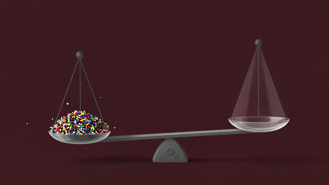 Illustration of a glass balance scale swaying with heaps of data on one side and an empty concept on the other