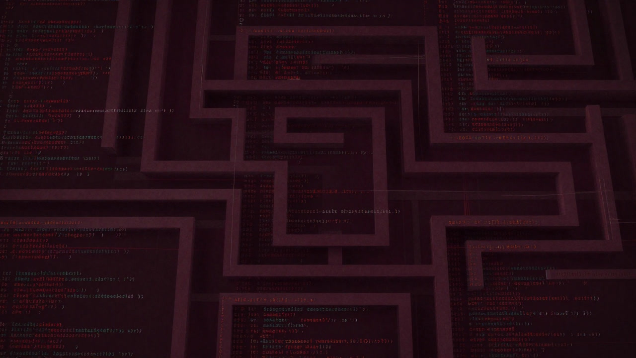 Illustration of countless commit histories intertwining to form an endless maze