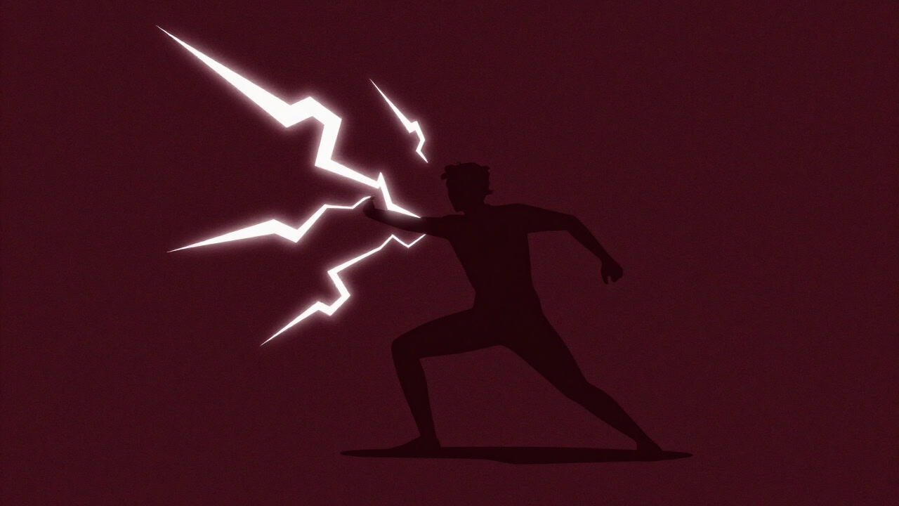 Illustration of a person bursting with vitality surrounded by lightning bolts