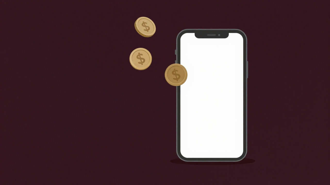 Illustration of coins floating away from an empty wallet app screen