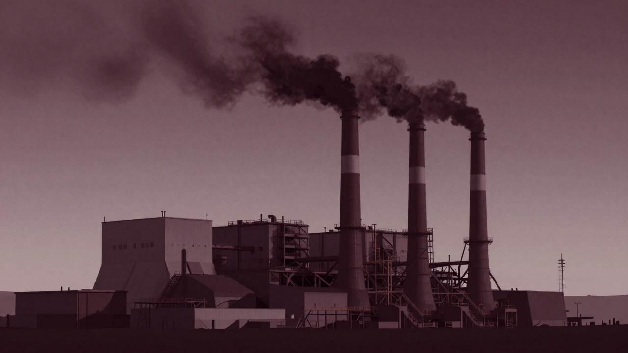 A large-scale plant burning waste, with black smoke rising.