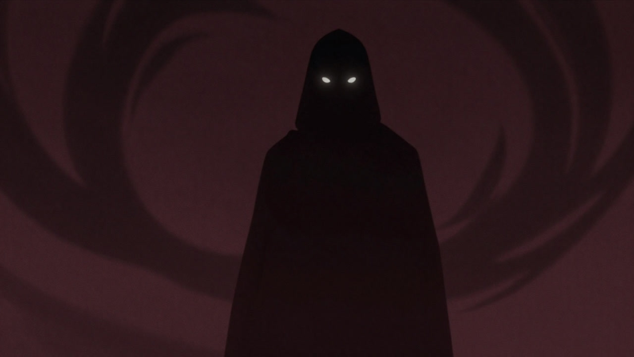 An ethereal silhouette of a sentinel with piercing eyes glowing in the dark, watching its surroundings.