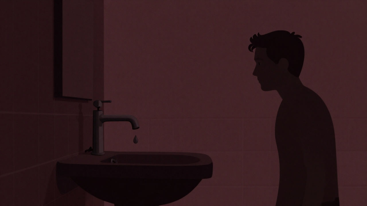 蛇口から滴る一滴をじっと見つめる人影のシルエット