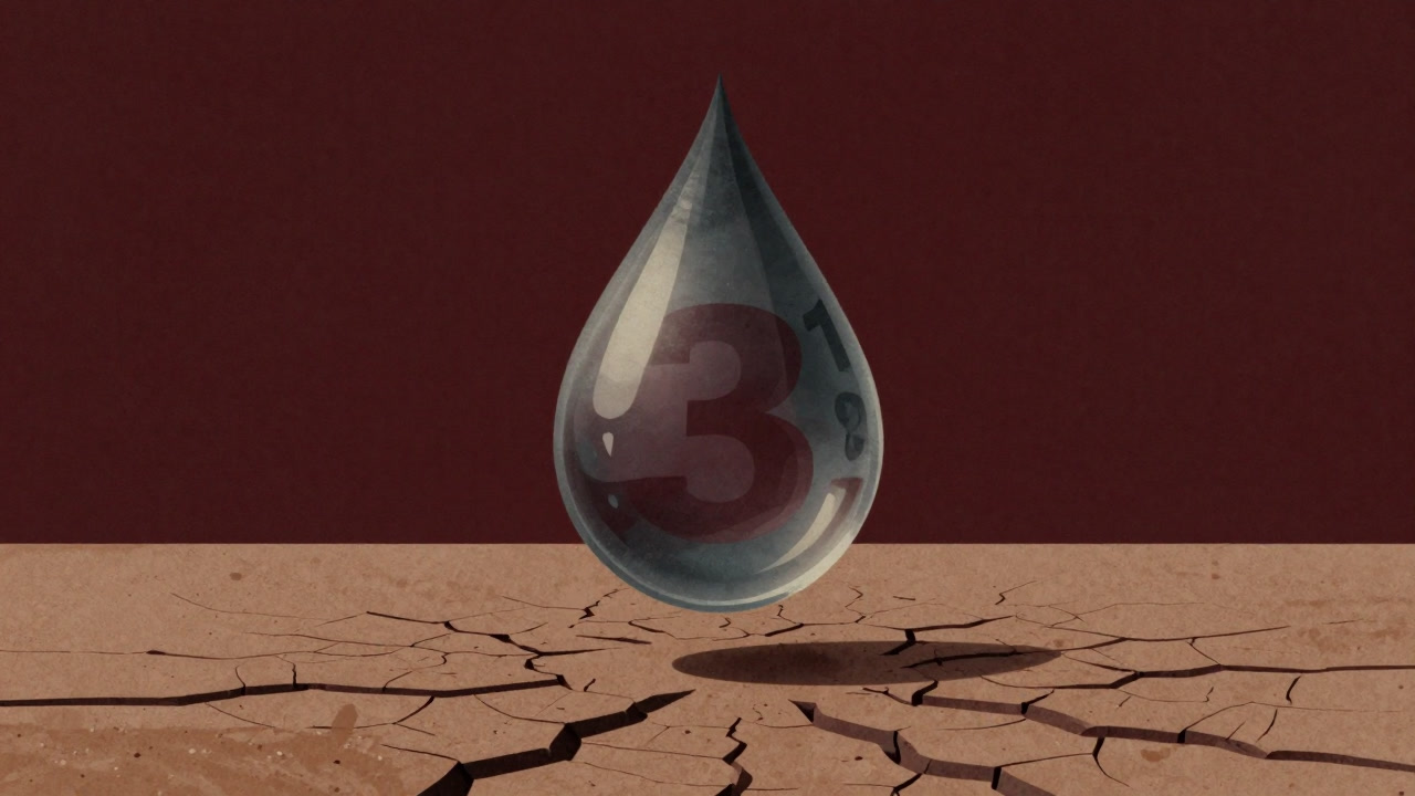 砂漠の大地にぽつんと浮かぶ数字の形をした水滴のイメージ