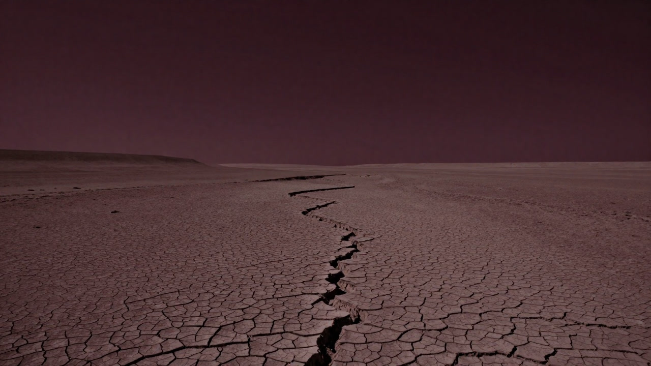 乾燥した大地にひび割れが走り、枯れた川床に残る乾いた土の画像
