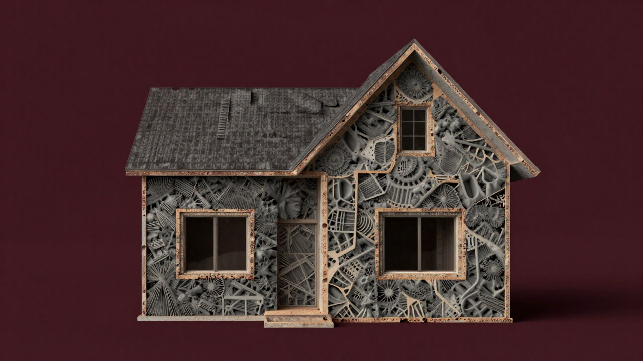 Illustration of a modern home wall cross-section packed with insulation material