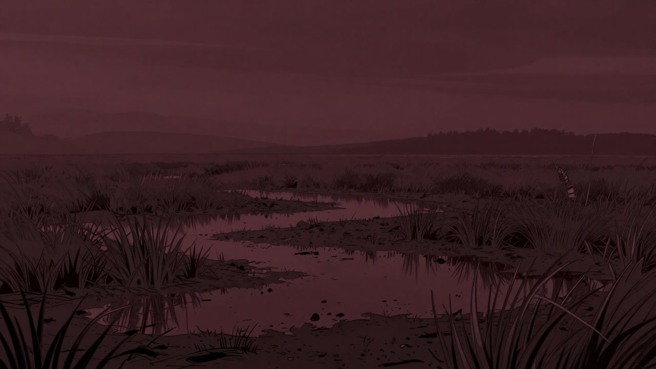 A landscape of wetlands where mud and water blur the boundaries