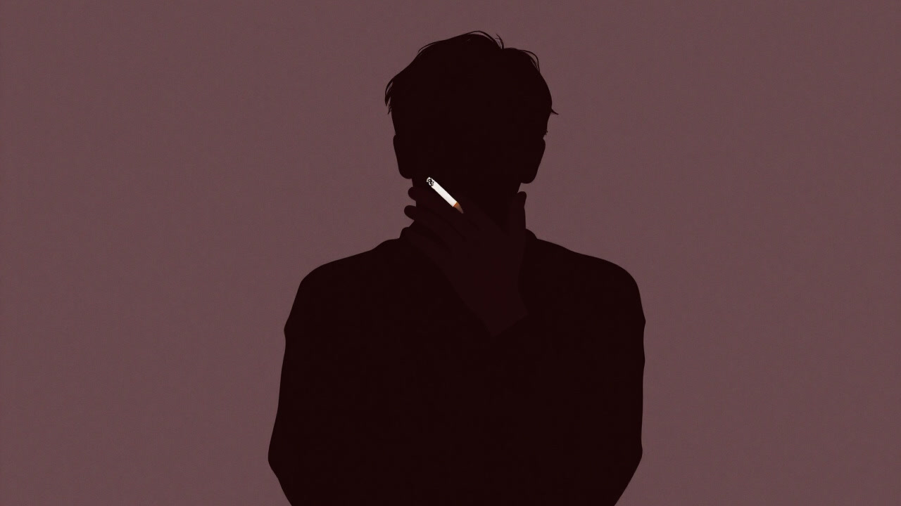 Silhouette of a person trembling, holding a cigarette in hand, torn between desire and resolve
