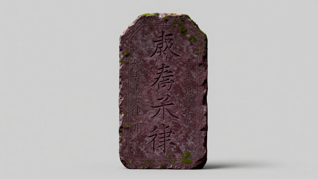 Image of a moss-covered stone tablet carved with a Zen koan