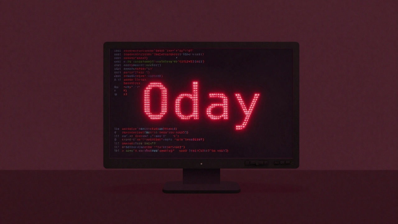 Image of a hacking screen with "0day" flashing in red, evoking ominous atmosphere.